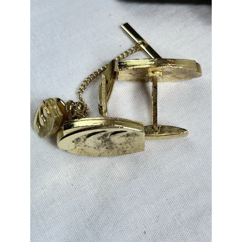 Vtg Cufflinks And Tie Bars Lot Gold And Silver Tone x9